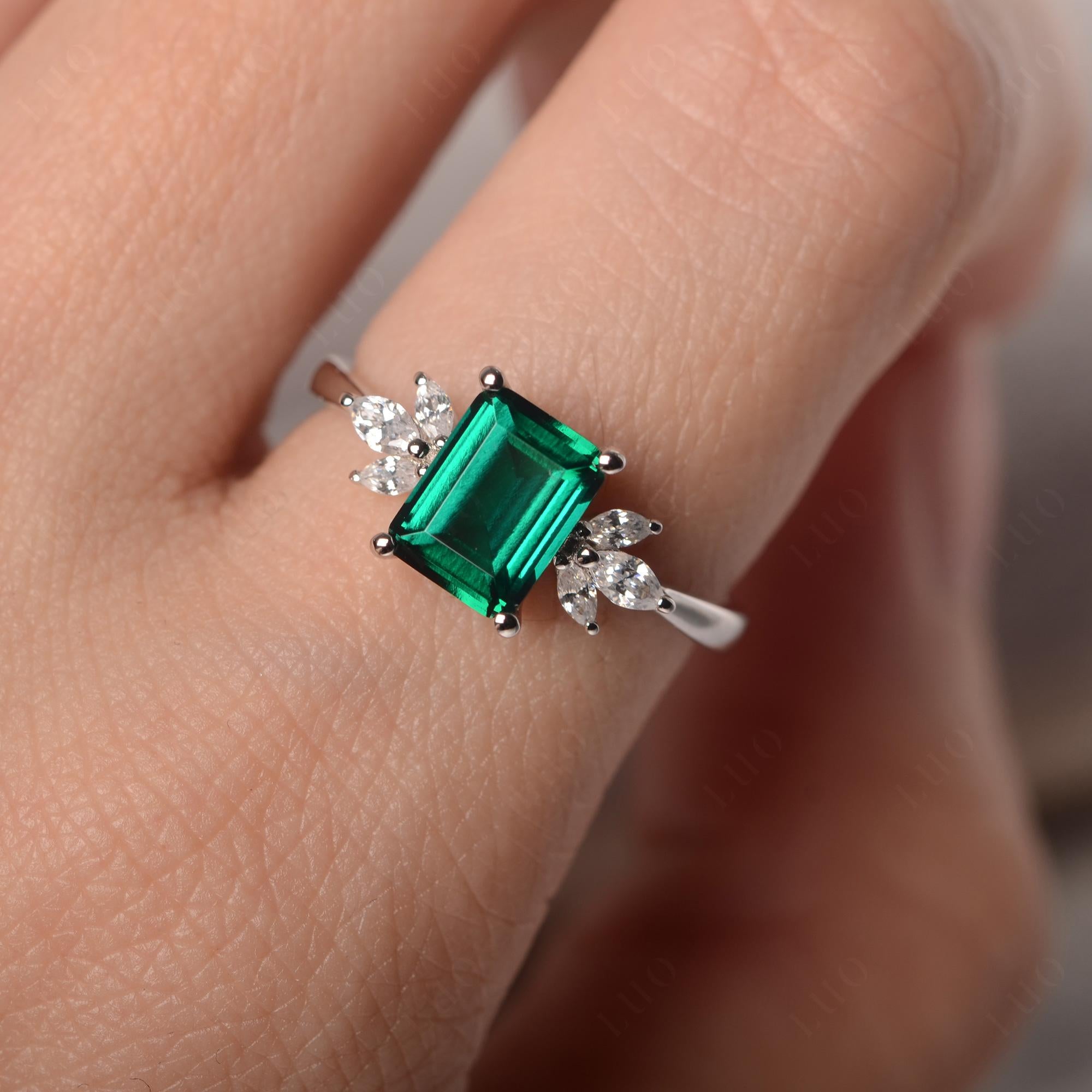 Emerald Ring Emerald Cut Wedding Ring - LUO Jewelry