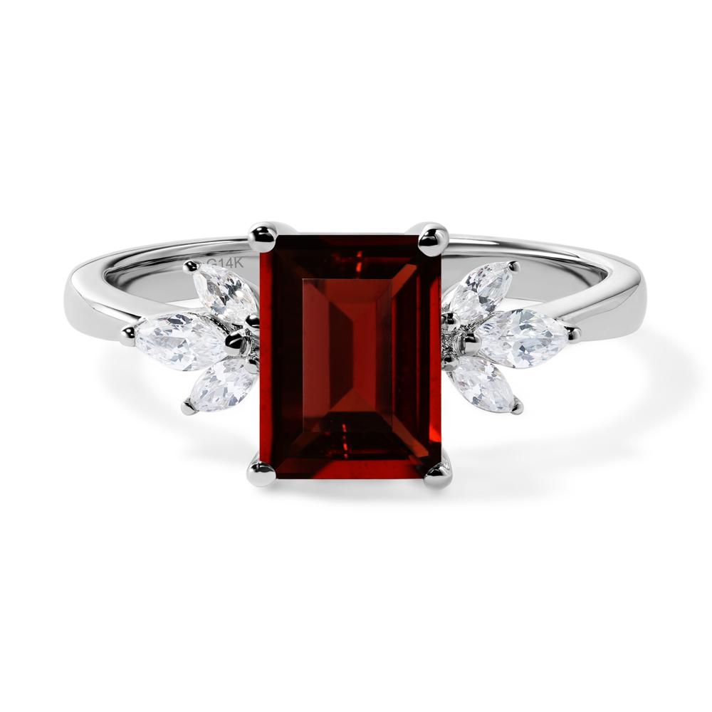 Garnet Ring Emerald Cut Wedding Ring - LUO Jewelry #metal_14k white gold