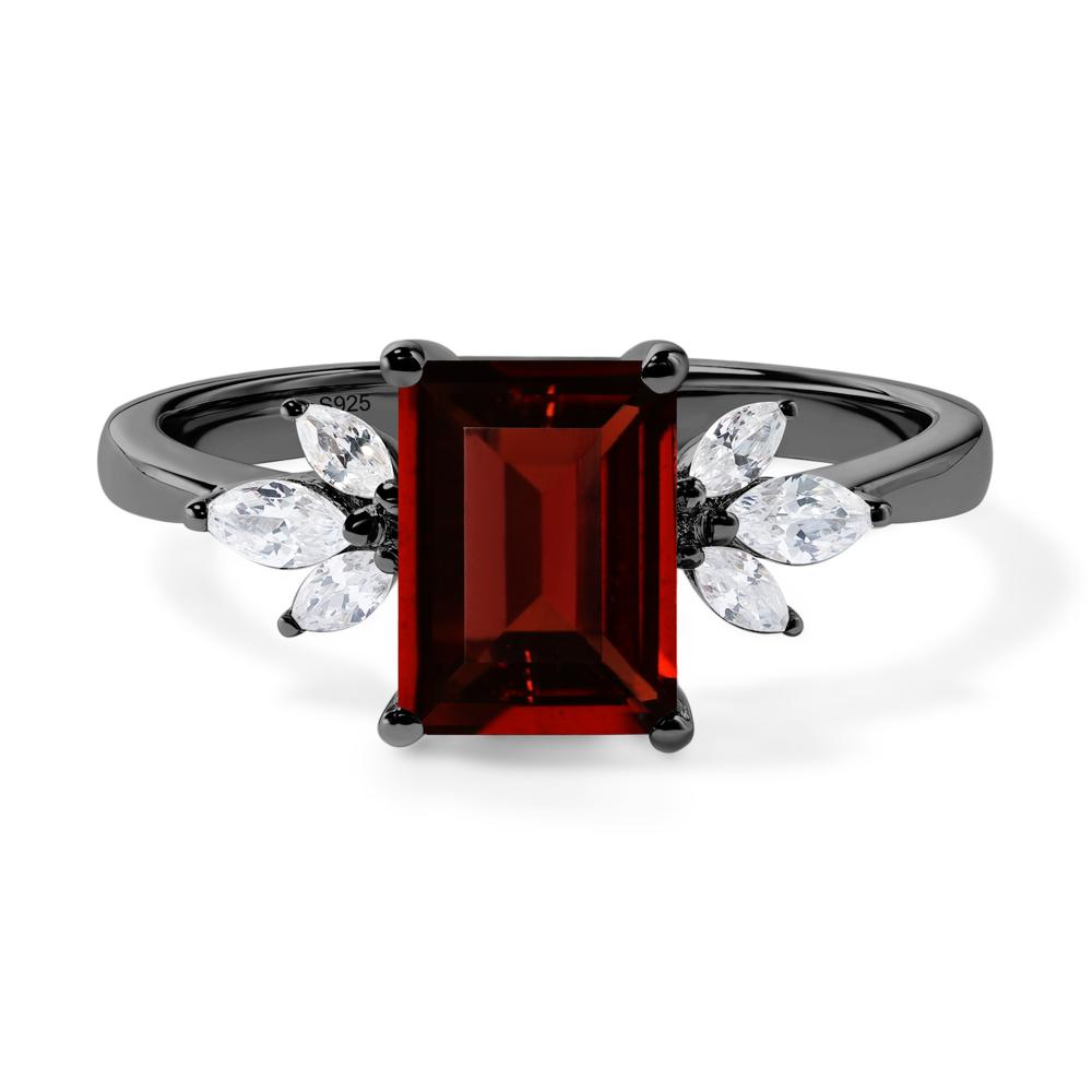 Garnet Ring Emerald Cut Wedding Ring - LUO Jewelry #metal_black finish sterling silver