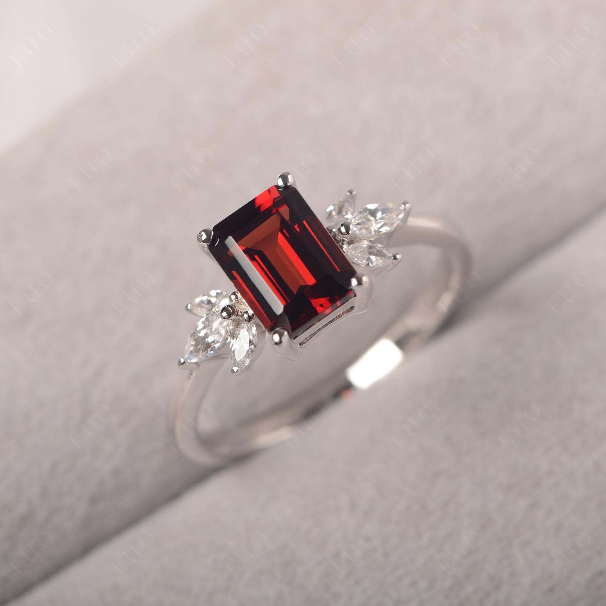 Garnet Ring Emerald Cut Wedding Ring - LUO Jewelry