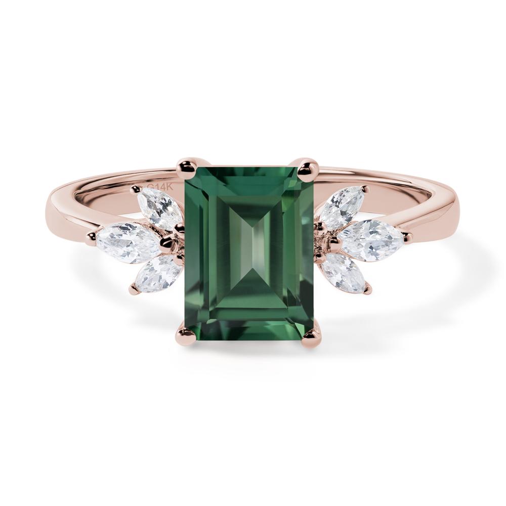 Lab Green Sapphire Ring Emerald Cut Wedding Ring - LUO Jewelry #metal_14k rose gold