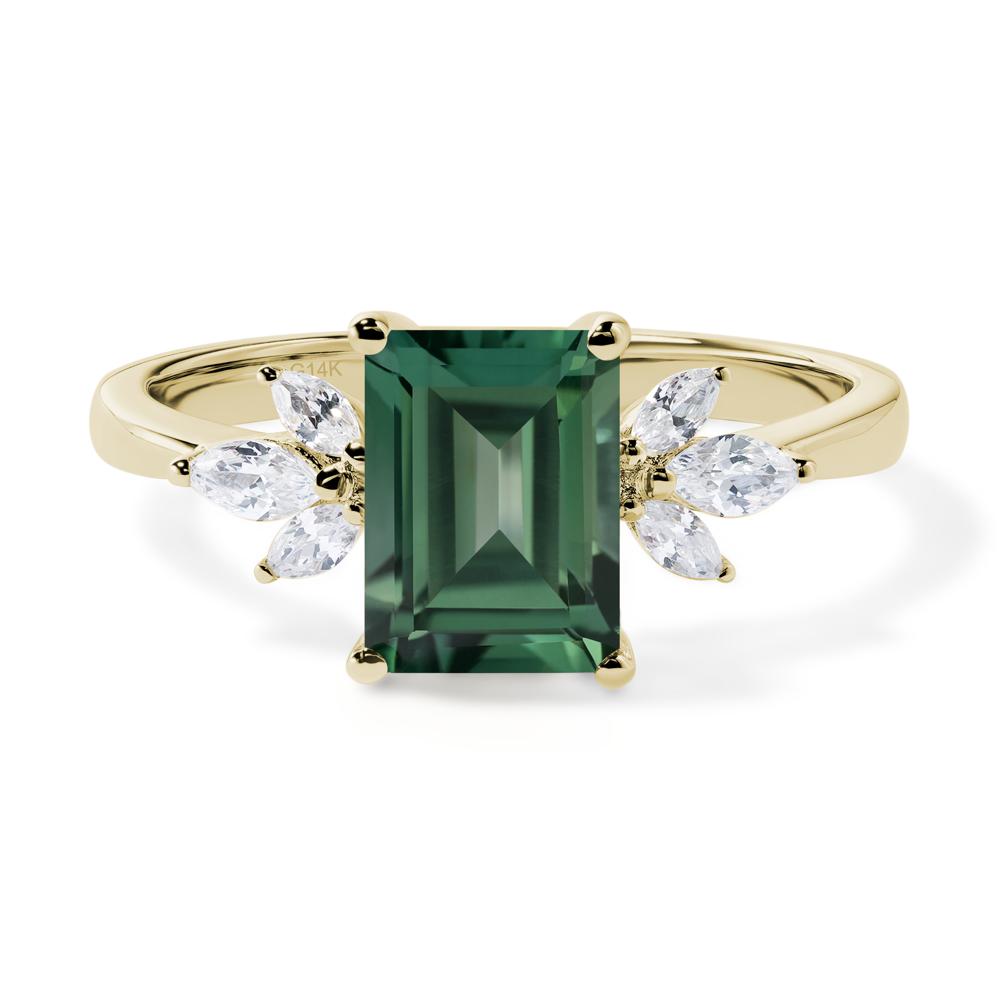 Lab Green Sapphire Ring Emerald Cut Wedding Ring - LUO Jewelry #metal_14k yellow gold