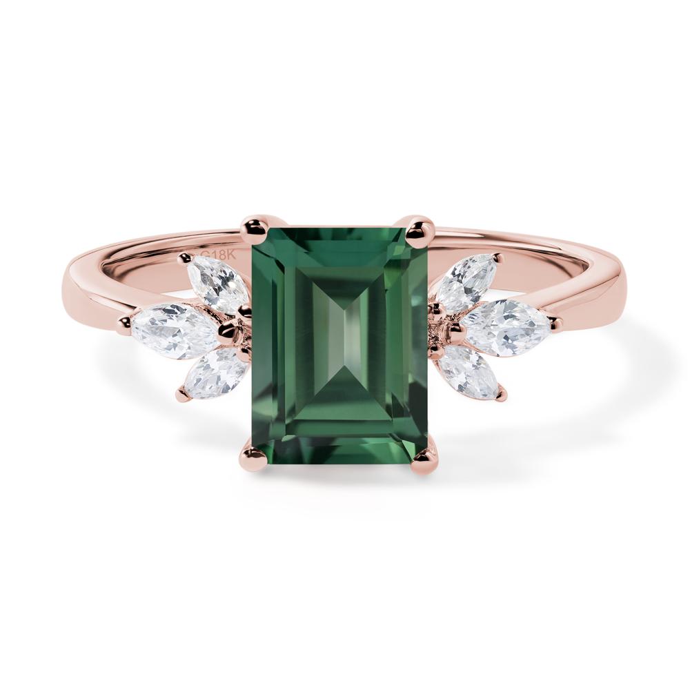 Lab Green Sapphire Ring Emerald Cut Wedding Ring - LUO Jewelry #metal_18k rose gold
