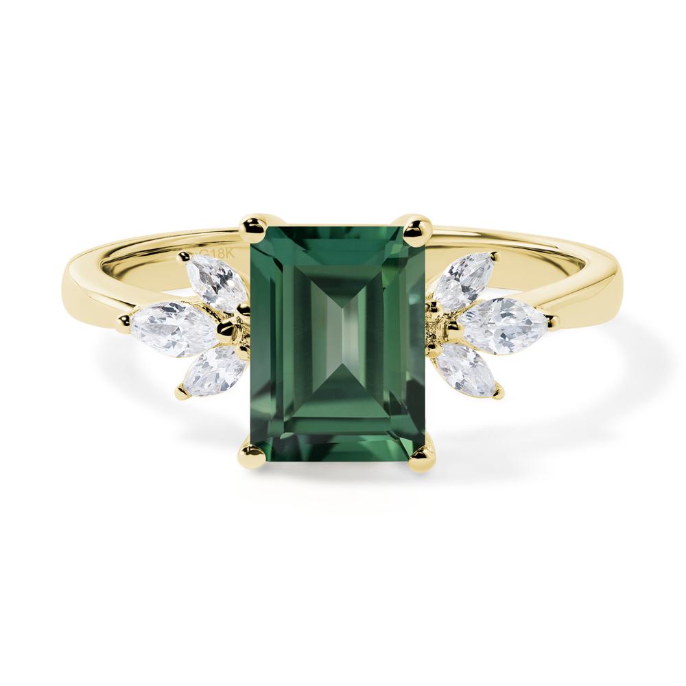Lab Green Sapphire Ring Emerald Cut Wedding Ring - LUO Jewelry #metal_18k yellow gold