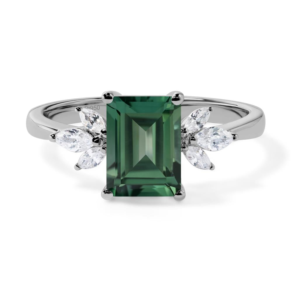 Lab Green Sapphire Ring Emerald Cut Wedding Ring - LUO Jewelry #metal_platinum