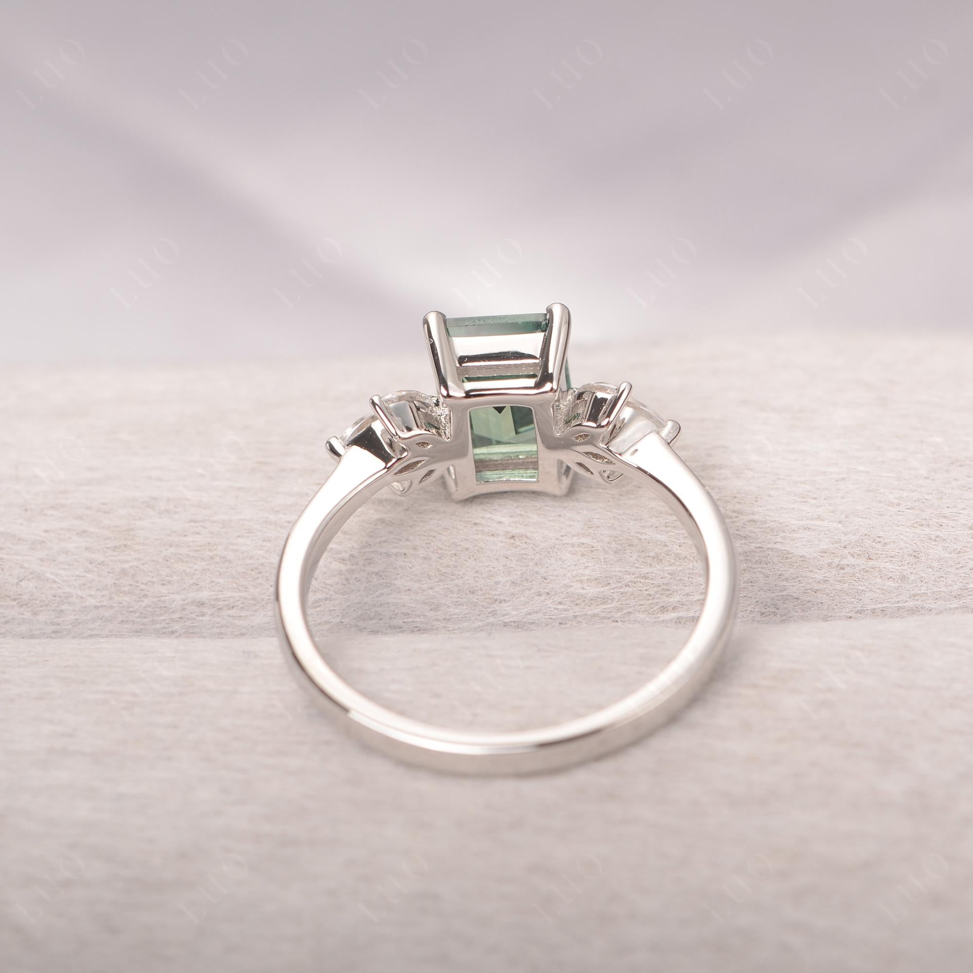 Lab Green Sapphire Ring Emerald Cut Wedding Ring - LUO Jewelry