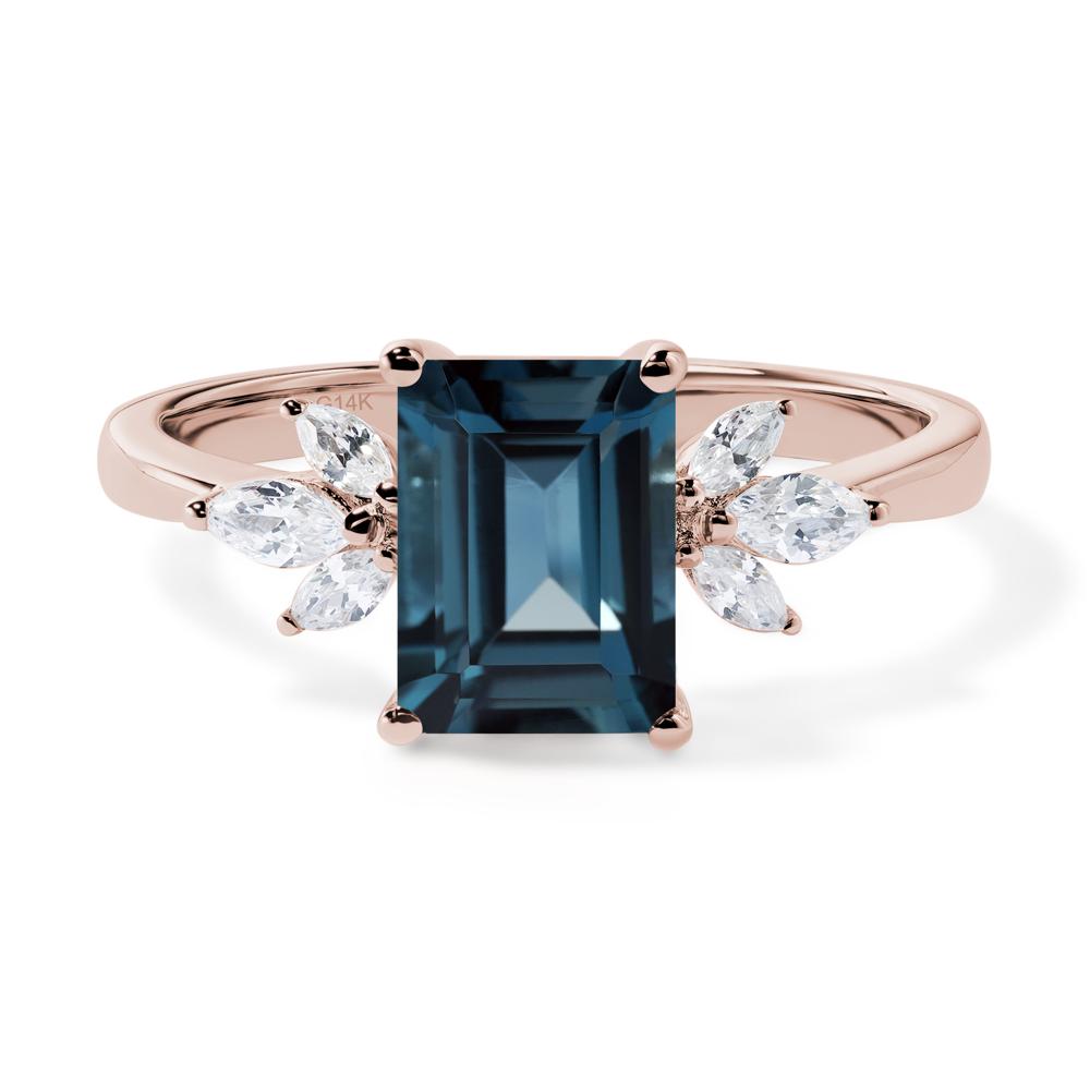 London Blue Topaz Ring Emerald Cut Wedding Ring - LUO Jewelry #metal_14k rose gold