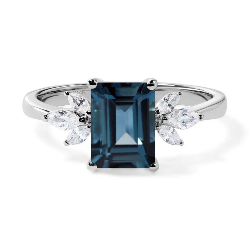 London Blue Topaz Ring Emerald Cut Wedding Ring - LUO Jewelry #metal_14k white gold