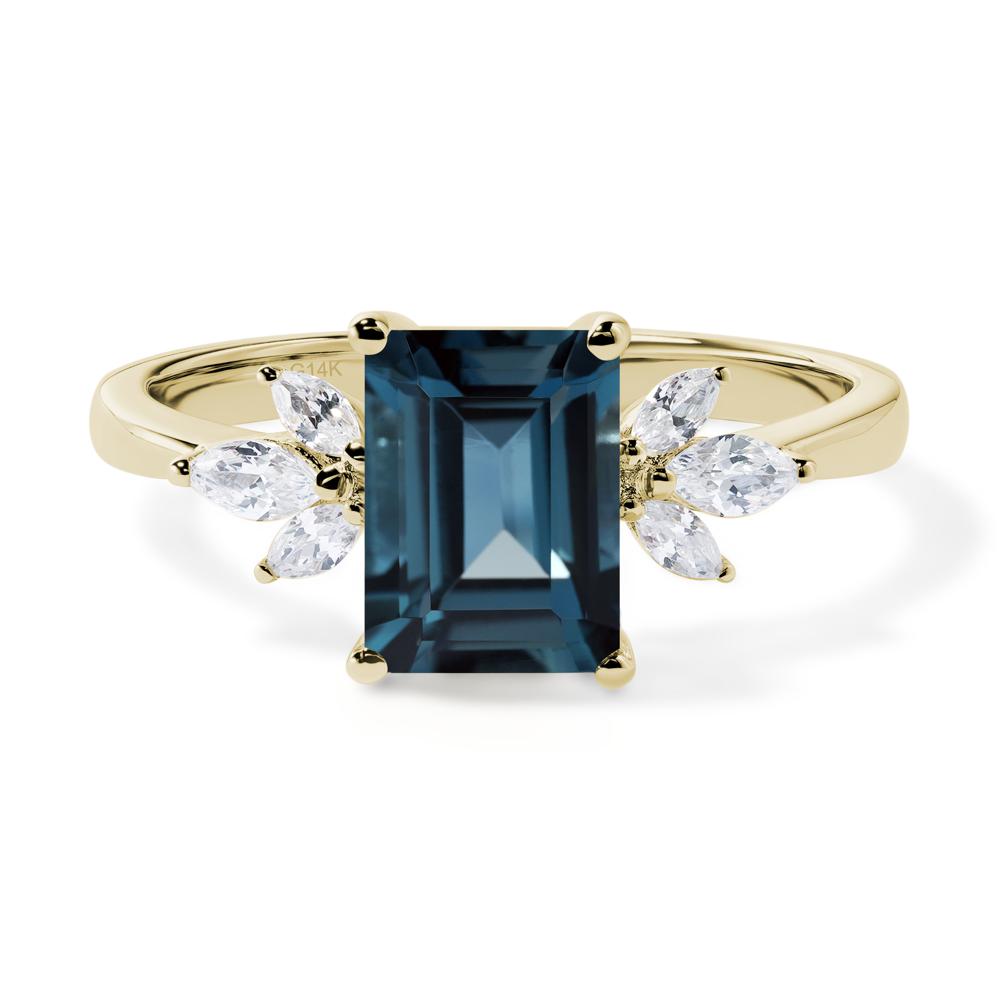 London Blue Topaz Ring Emerald Cut Wedding Ring - LUO Jewelry #metal_14k yellow gold