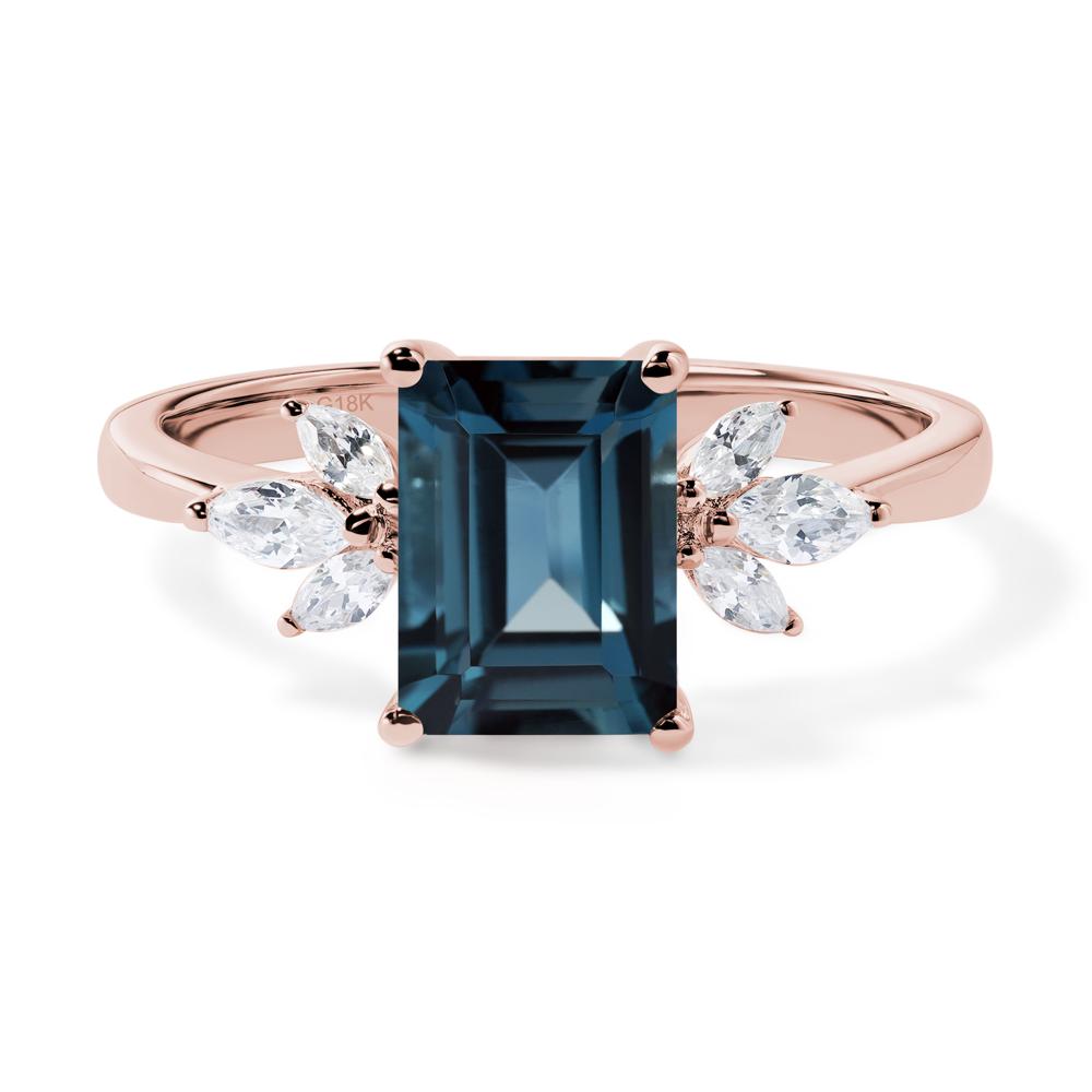 London Blue Topaz Ring Emerald Cut Wedding Ring - LUO Jewelry #metal_18k rose gold