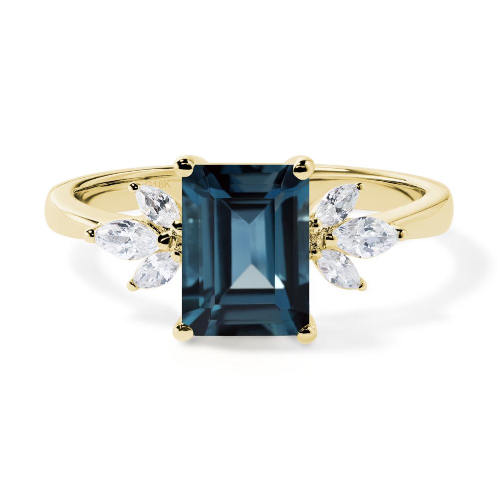 London Blue Topaz Ring Emerald Cut Wedding Ring - LUO Jewelry #metal_18k yellow gold