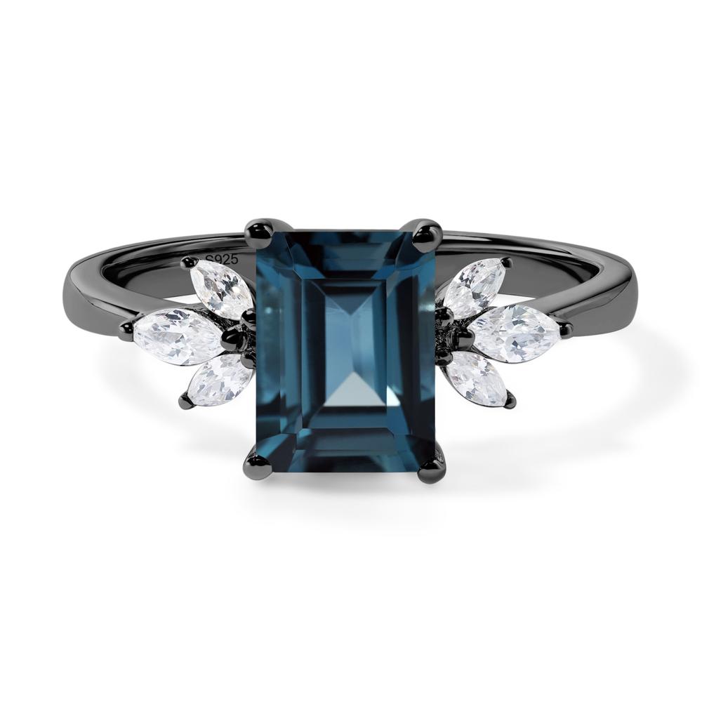 London Blue Topaz Ring Emerald Cut Wedding Ring - LUO Jewelry #metal_black finish sterling silver