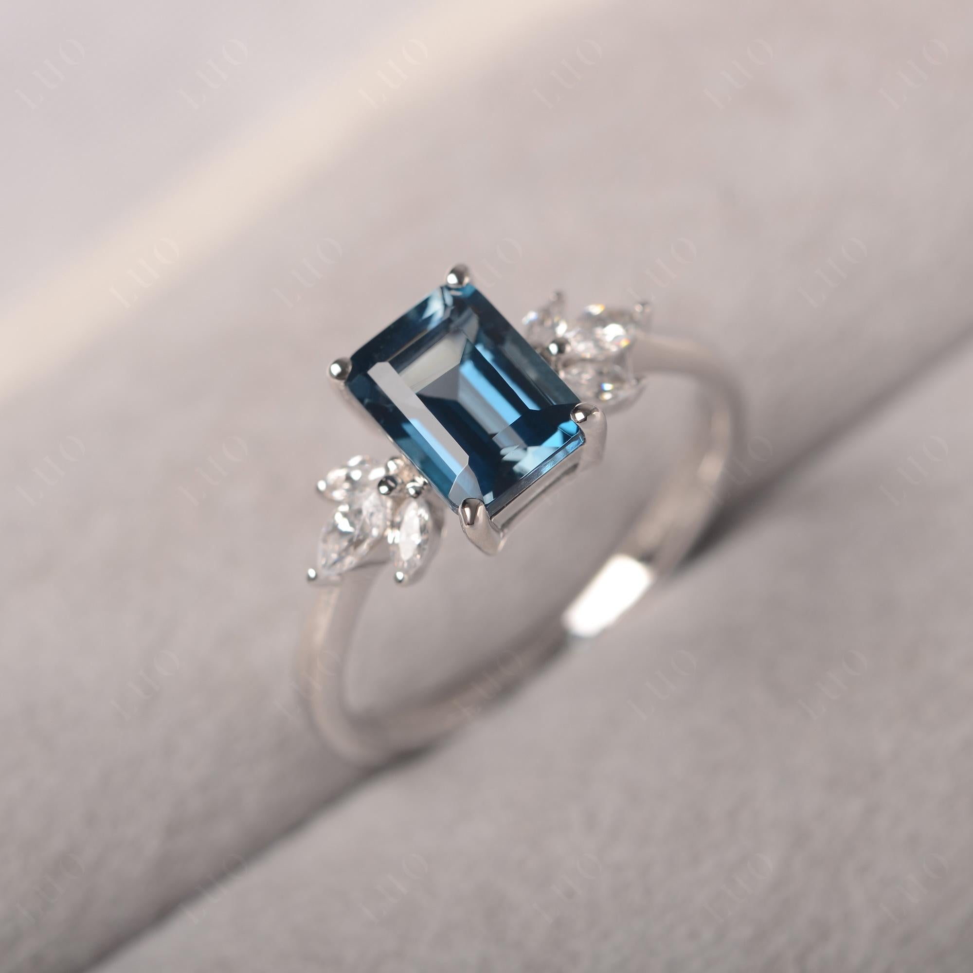 London Blue Topaz Ring Emerald Cut Wedding Ring - LUO Jewelry