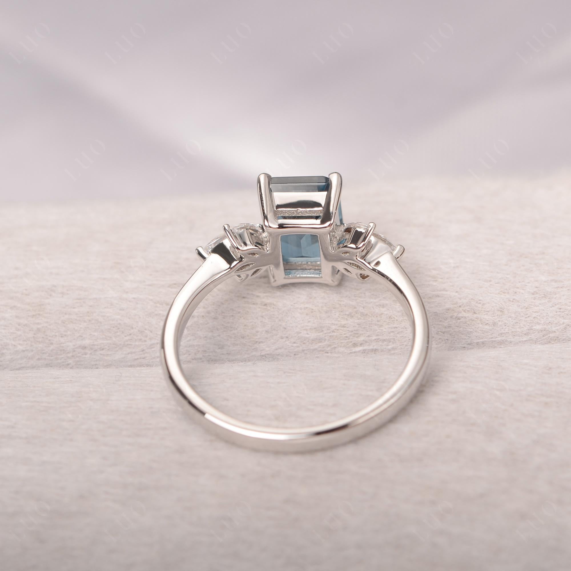 London Blue Topaz Ring Emerald Cut Wedding Ring - LUO Jewelry