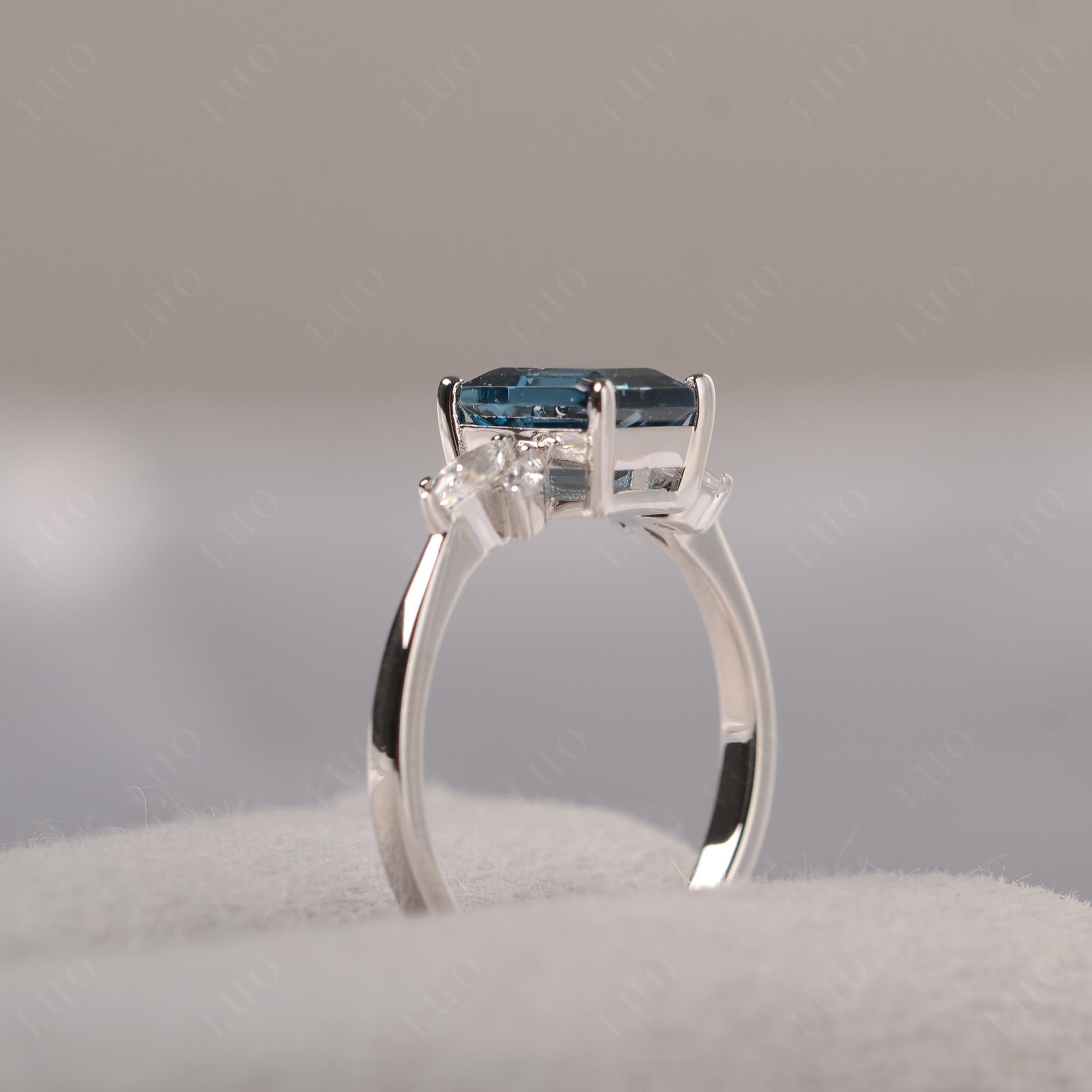 London Blue Topaz Ring Emerald Cut Wedding Ring - LUO Jewelry