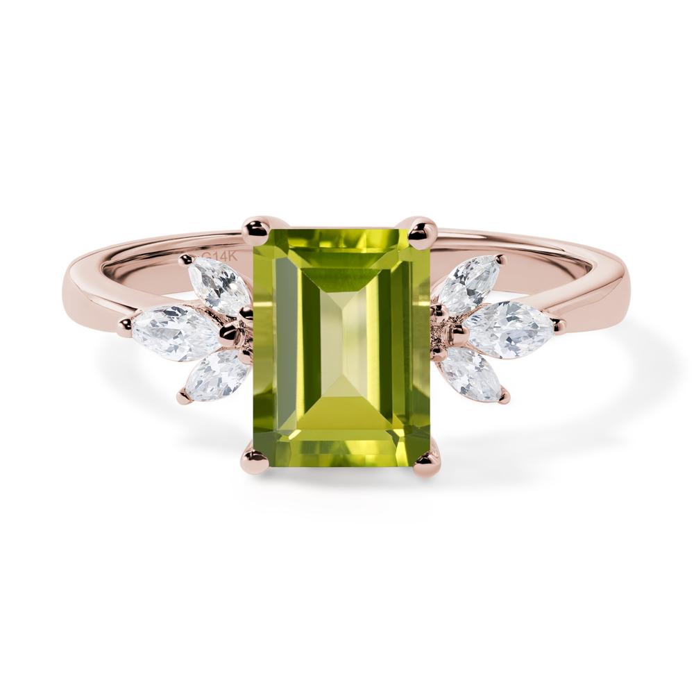 Peridot Ring Emerald Cut Wedding Ring - LUO Jewelry #metal_14k rose gold