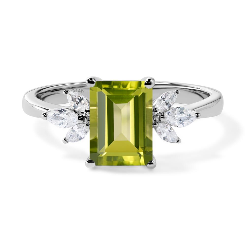 Peridot Ring Emerald Cut Wedding Ring - LUO Jewelry #metal_14k white gold