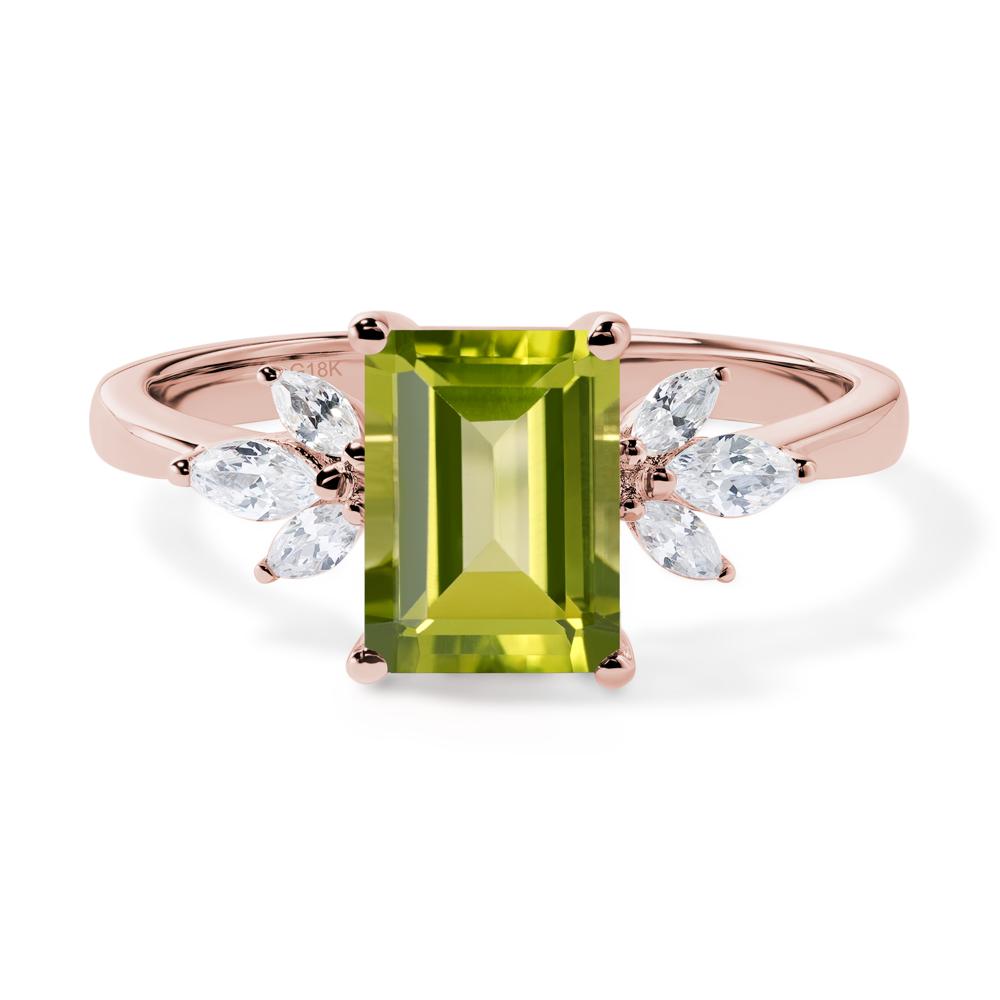 Peridot Ring Emerald Cut Wedding Ring - LUO Jewelry #metal_18k rose gold