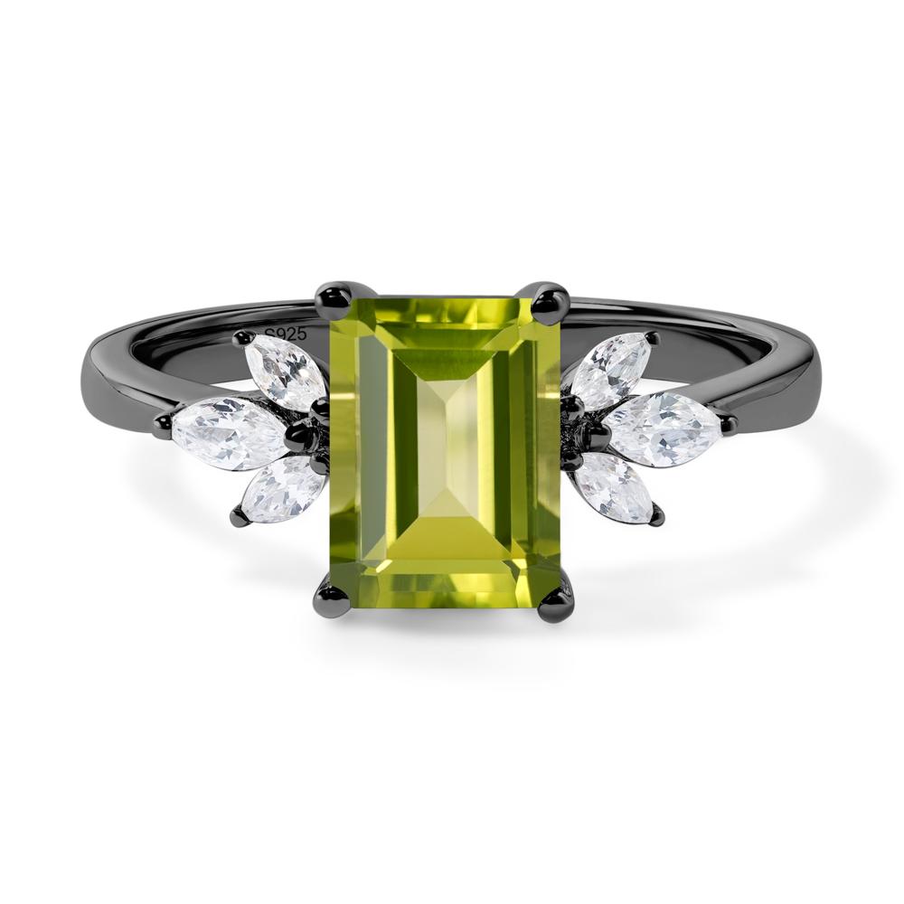 Peridot Ring Emerald Cut Wedding Ring - LUO Jewelry #metal_black finish sterling silver