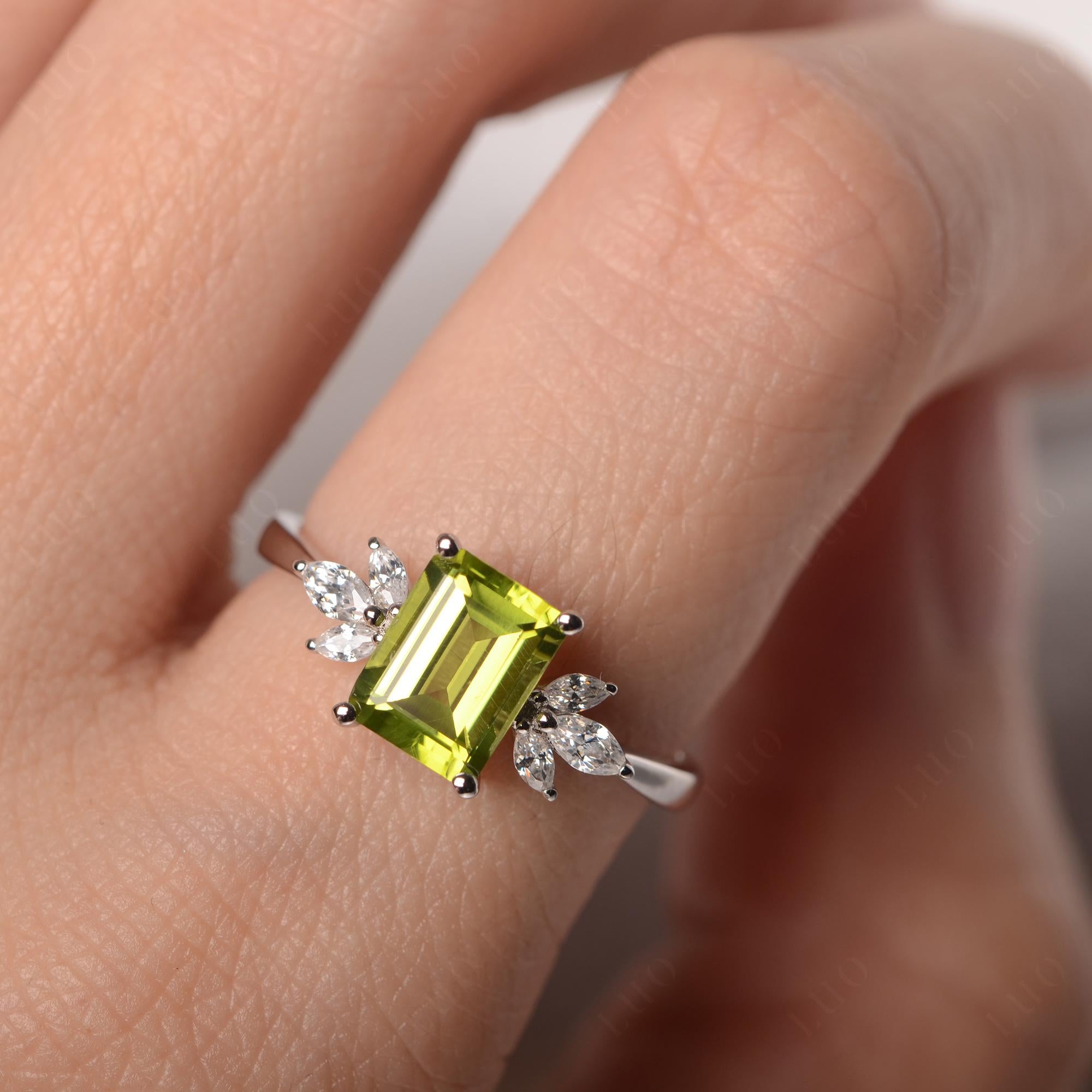 Peridot Ring Emerald Cut Wedding Ring - LUO Jewelry
