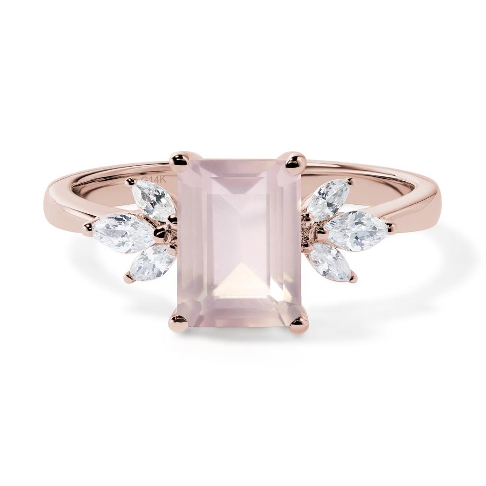 Rose Quartz Ring Emerald Cut Wedding Ring - LUO Jewelry #metal_14k rose gold