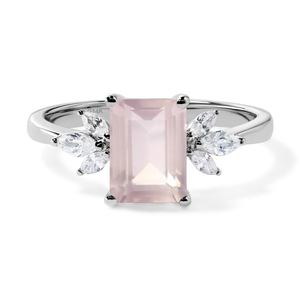 Rose Quartz Ring Emerald Cut Wedding Ring - LUO Jewelry #metal_14k white gold