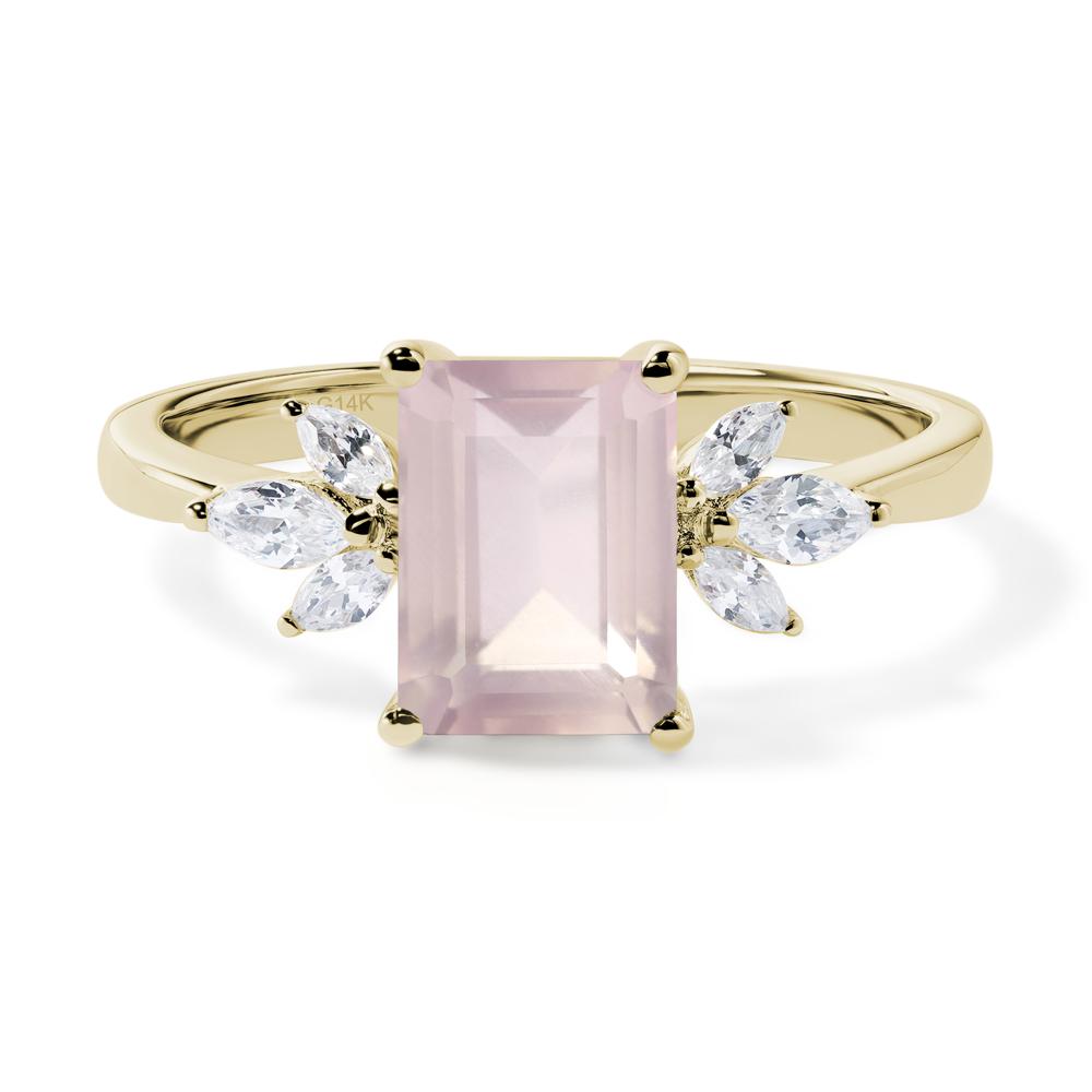 Rose Quartz Ring Emerald Cut Wedding Ring - LUO Jewelry #metal_14k yellow gold