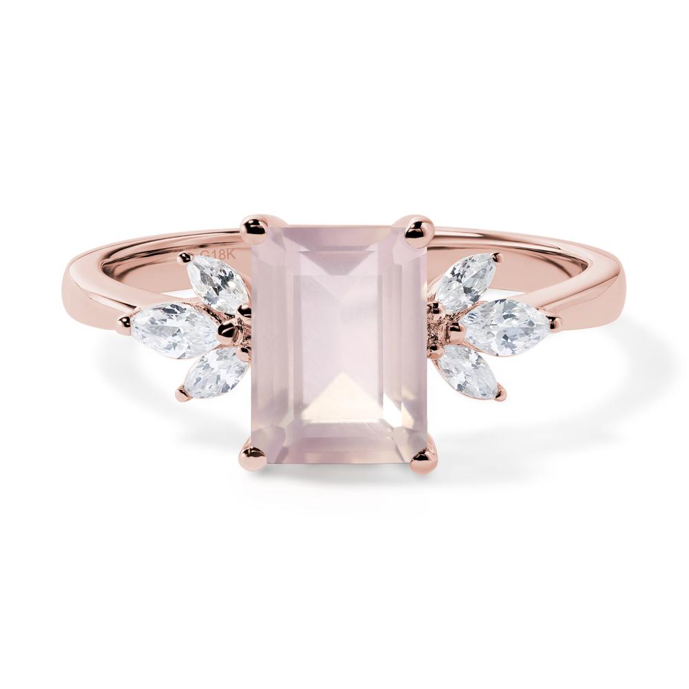 Rose Quartz Ring Emerald Cut Wedding Ring - LUO Jewelry #metal_18k rose gold