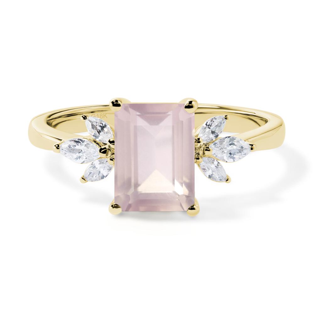 Rose Quartz Ring Emerald Cut Wedding Ring - LUO Jewelry #metal_18k yellow gold