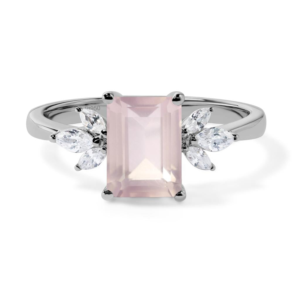 Rose Quartz Ring Emerald Cut Wedding Ring - LUO Jewelry #metal_platinum