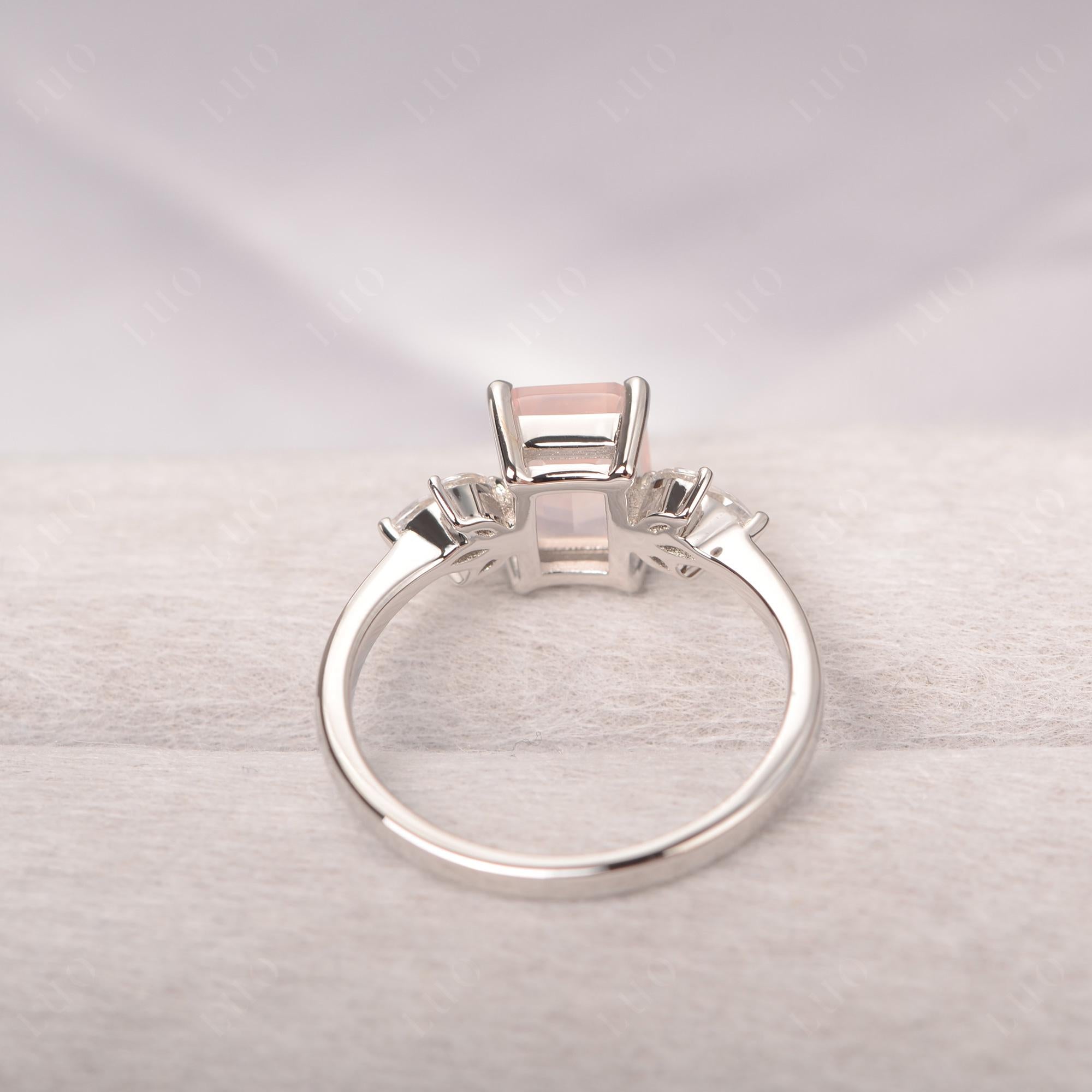 Rose Quartz Ring Emerald Cut Wedding Ring - LUO Jewelry