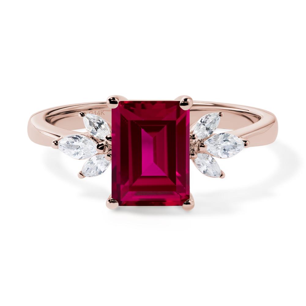 Lab Ruby Ring Emerald Cut Wedding Ring - LUO Jewelry #metal_14k rose gold