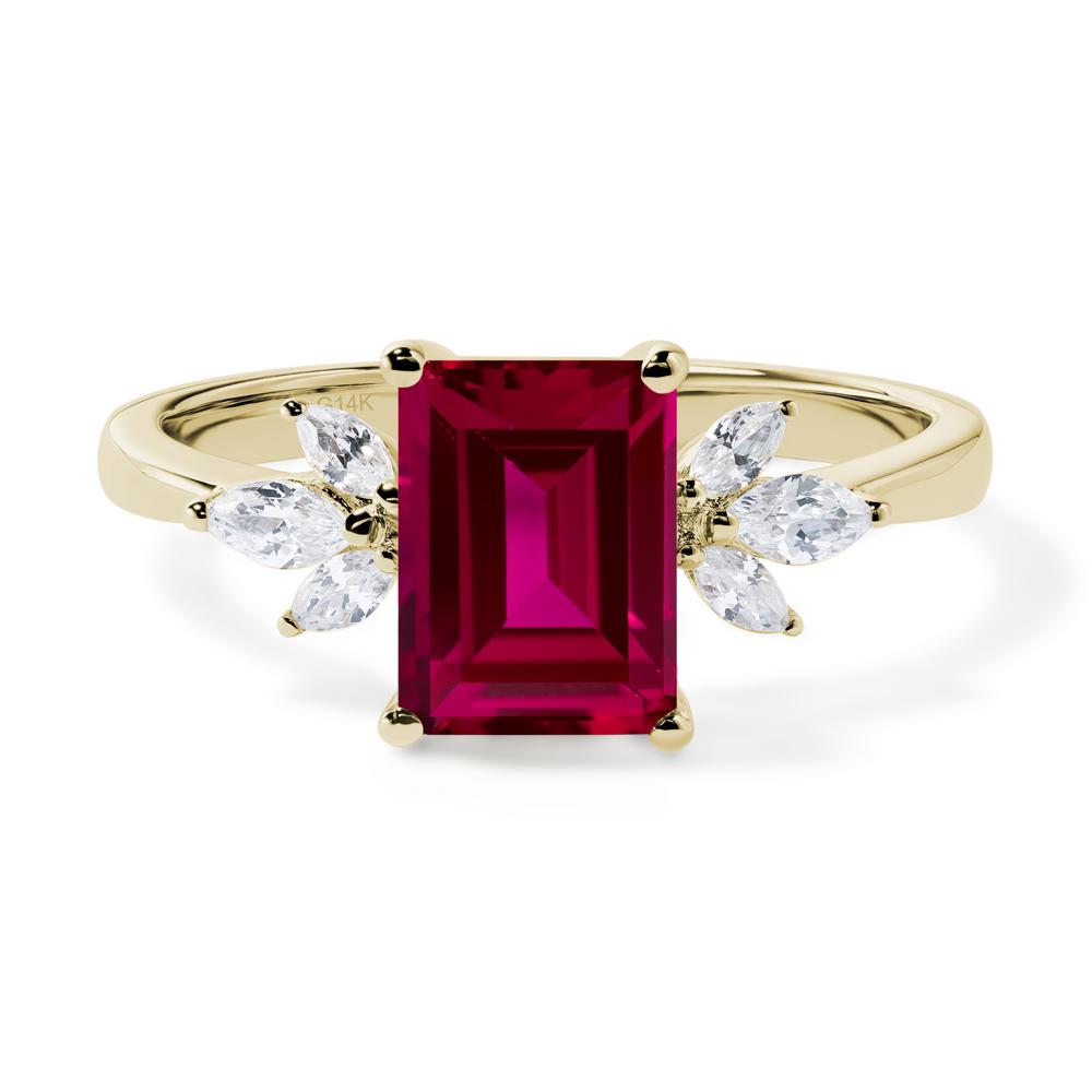 Lab Ruby Ring Emerald Cut Wedding Ring - LUO Jewelry #metal_14k yellow gold