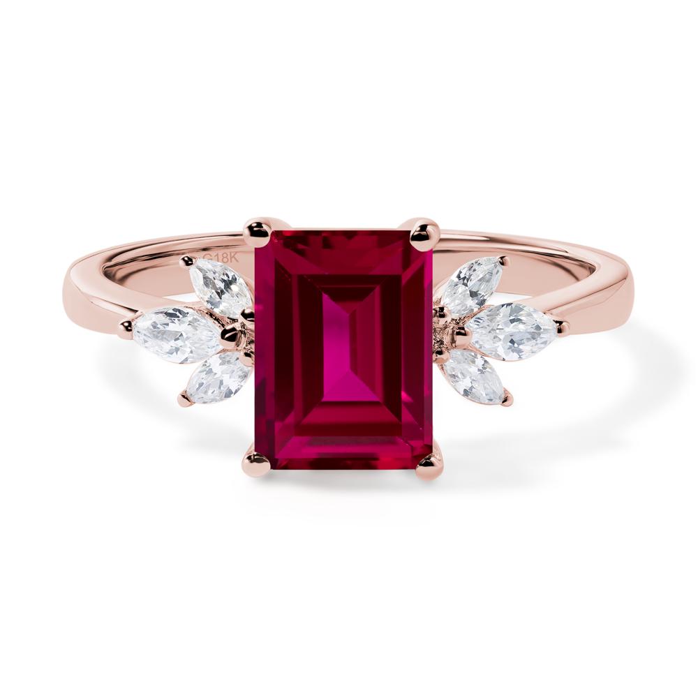 Lab Ruby Ring Emerald Cut Wedding Ring - LUO Jewelry #metal_18k rose gold