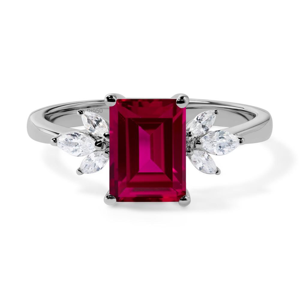 Lab Ruby Ring Emerald Cut Wedding Ring - LUO Jewelry #metal_platinum