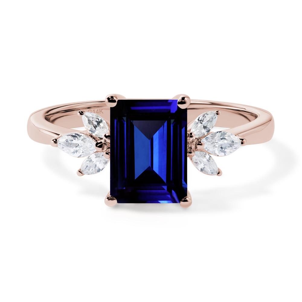 Lab Created Sapphire Ring Emerald Cut Wedding Ring - LUO Jewelry #metal_14k rose gold