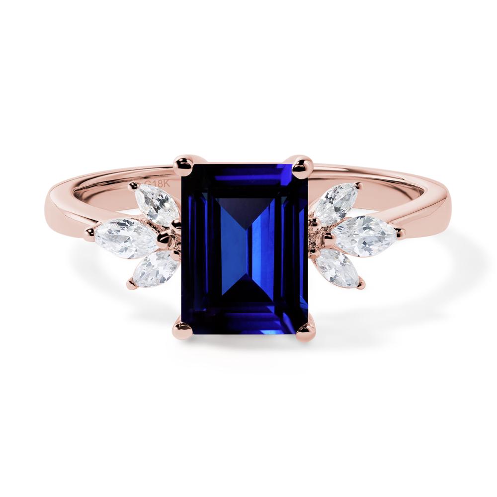 Lab Created Sapphire Ring Emerald Cut Wedding Ring - LUO Jewelry #metal_18k rose gold