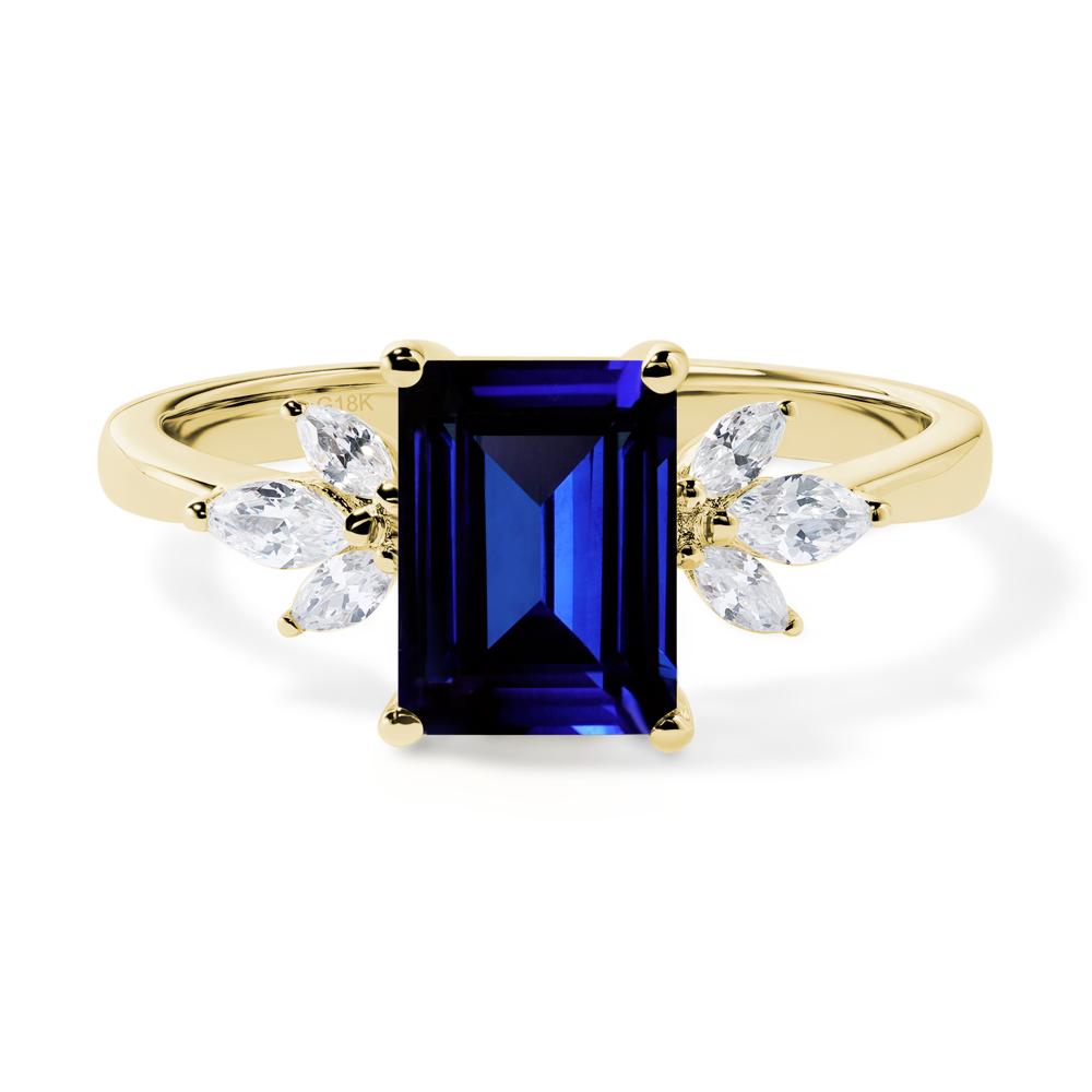 Lab Created Sapphire Ring Emerald Cut Wedding Ring - LUO Jewelry #metal_18k yellow gold