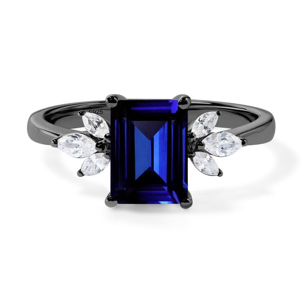 Lab Created Sapphire Ring Emerald Cut Wedding Ring - LUO Jewelry #metal_black finish sterling silver