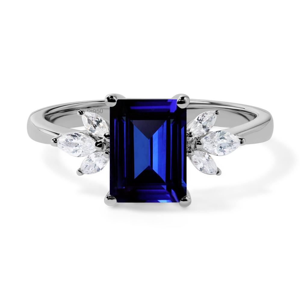 Lab Created Sapphire Ring Emerald Cut Wedding Ring - LUO Jewelry #metal_platinum