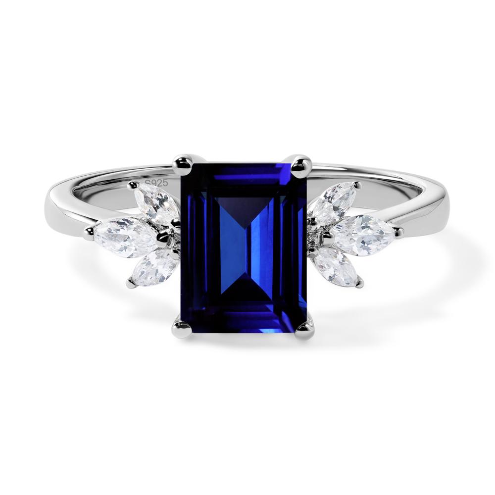 Lab Created Sapphire Ring Emerald Cut Wedding Ring - LUO Jewelry #metal_sterling silver