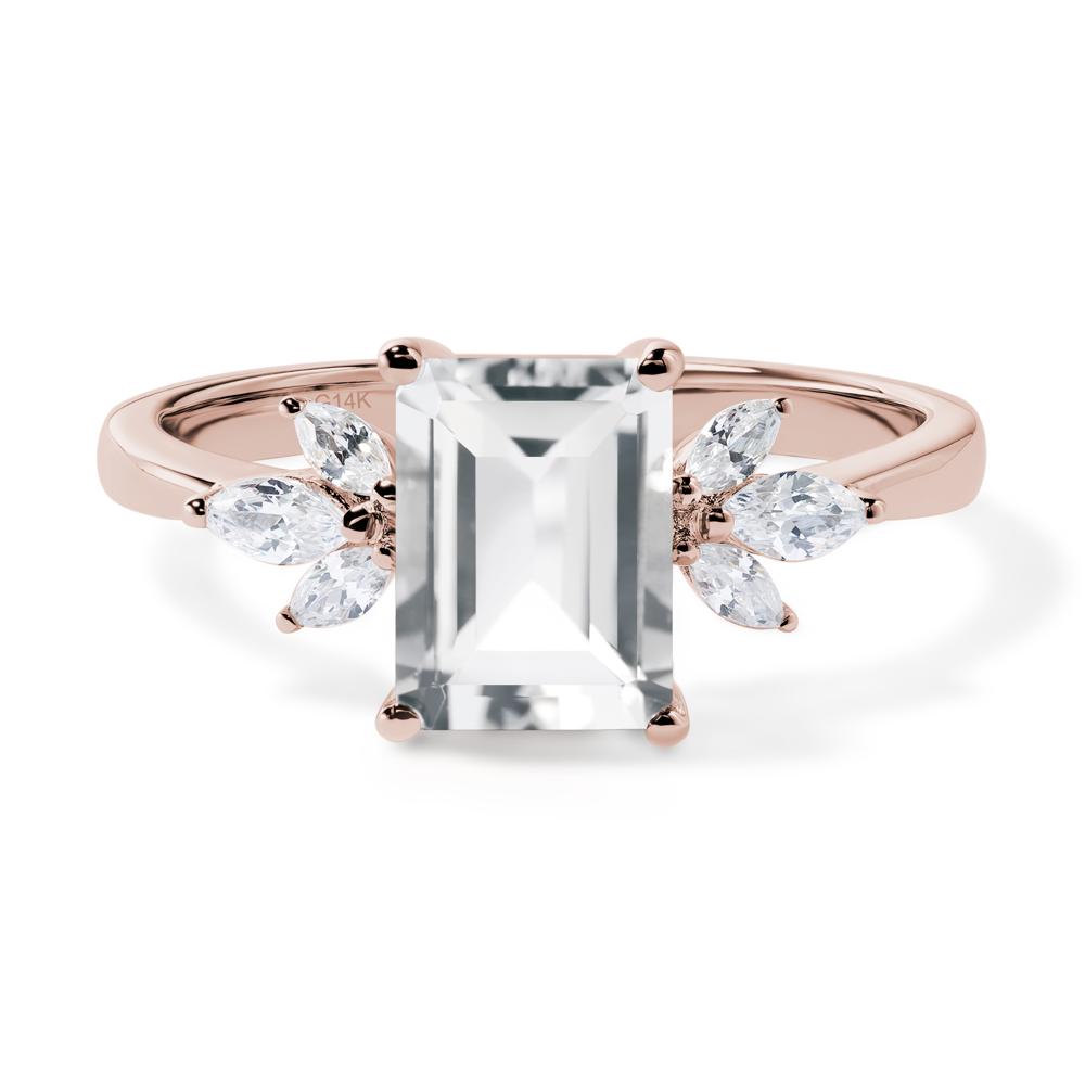 White Topaz Ring Emerald Cut Wedding Ring - LUO Jewelry #metal_14k rose gold