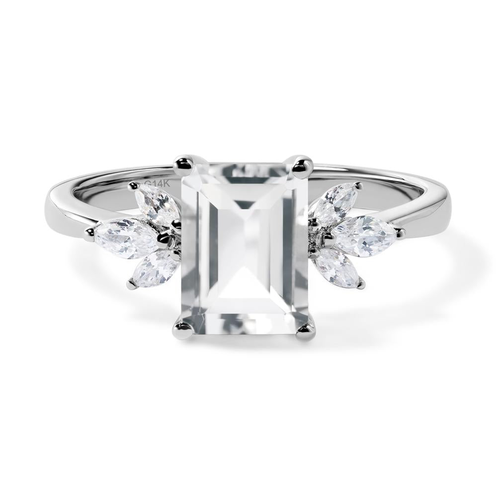White Topaz Ring Emerald Cut Wedding Ring - LUO Jewelry #metal_14k white gold