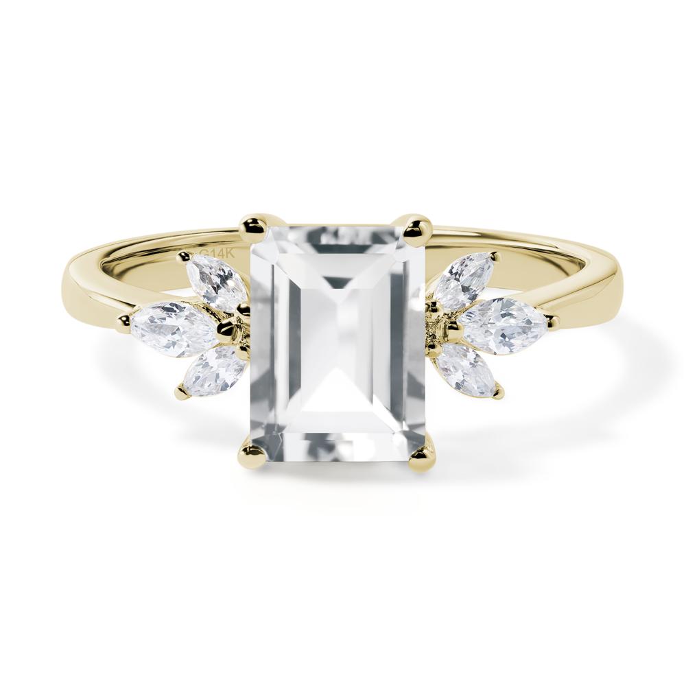 White Topaz Ring Emerald Cut Wedding Ring - LUO Jewelry #metal_14k yellow gold
