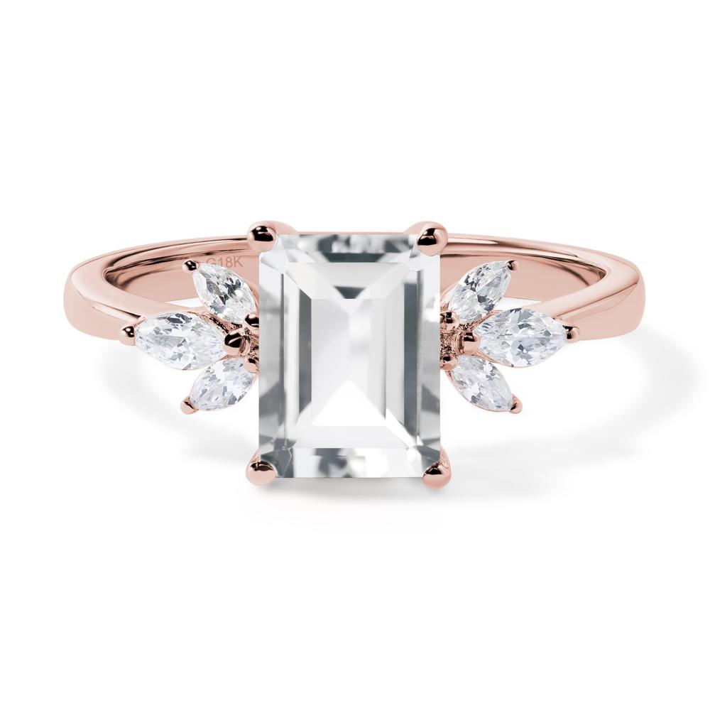 White Topaz Ring Emerald Cut Wedding Ring - LUO Jewelry #metal_18k rose gold