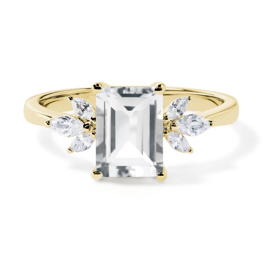 White Topaz Ring Emerald Cut Wedding Ring - LUO Jewelry #metal_18k yellow gold