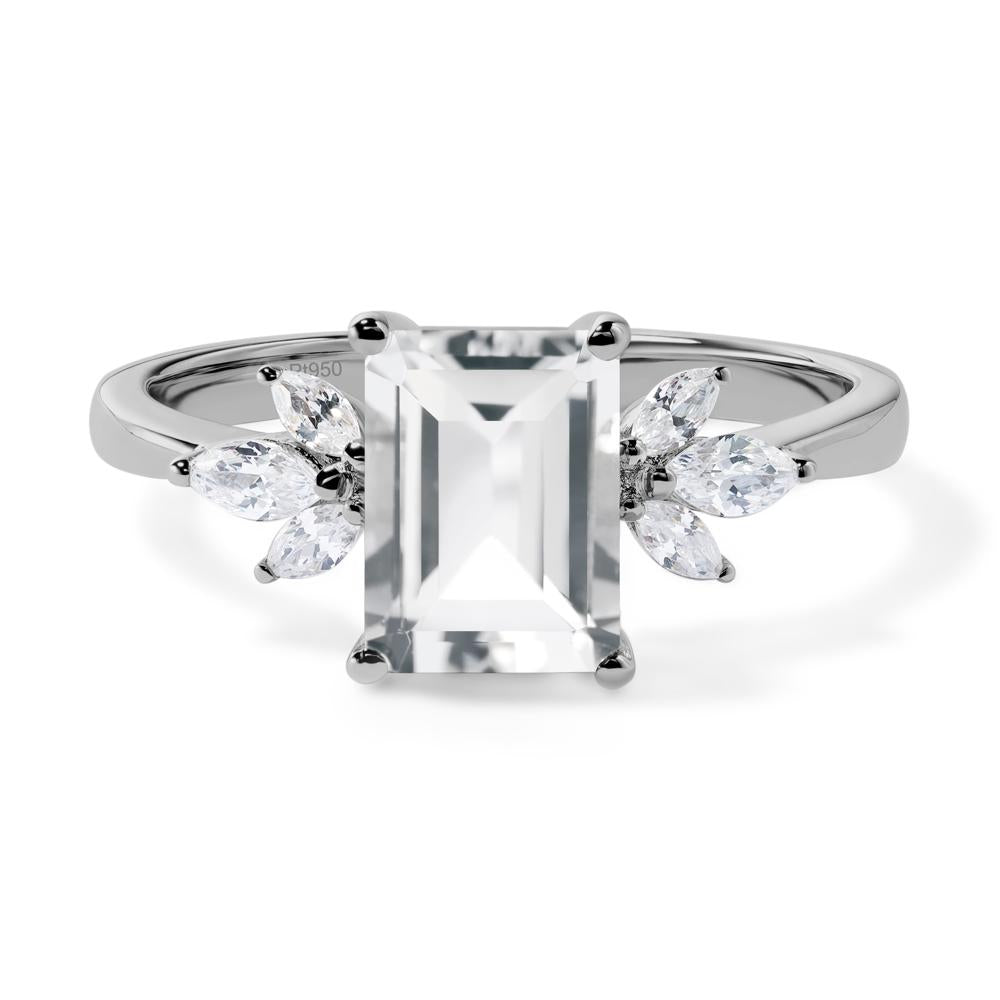 White Topaz Ring Emerald Cut Wedding Ring - LUO Jewelry #metal_platinum