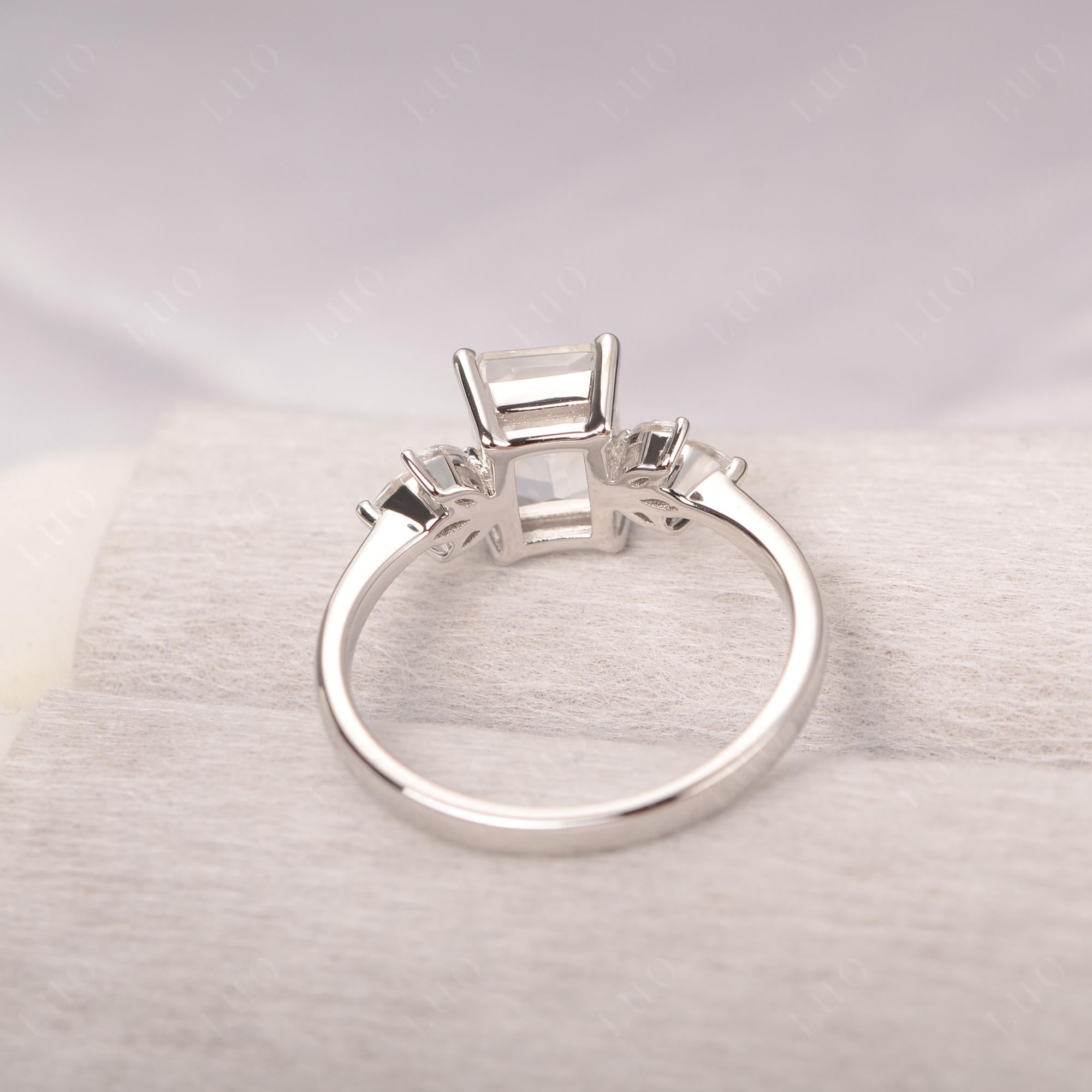 White Topaz Ring Emerald Cut Wedding Ring - LUO Jewelry