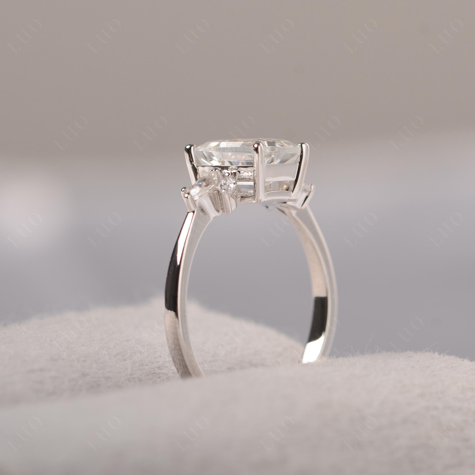 White Topaz Ring Emerald Cut Wedding Ring - LUO Jewelry