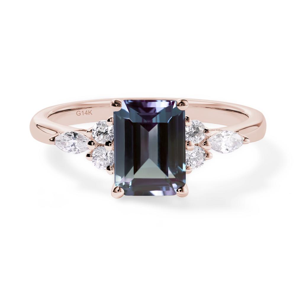 Simple Emerald Cut Lab Grown Alexandrite Ring - LUO Jewelry #metal_14k rose gold
